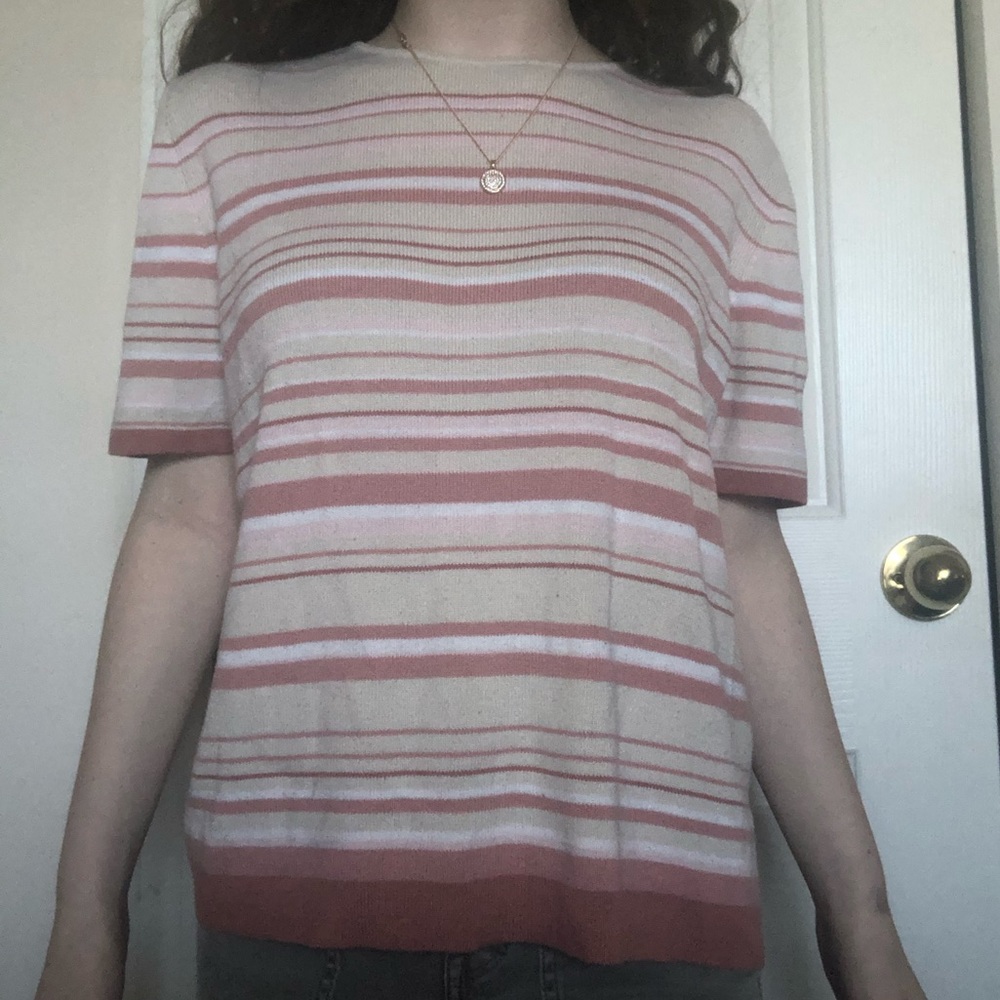 Vintage Pink And Cream Striped Sweater / Shirt
